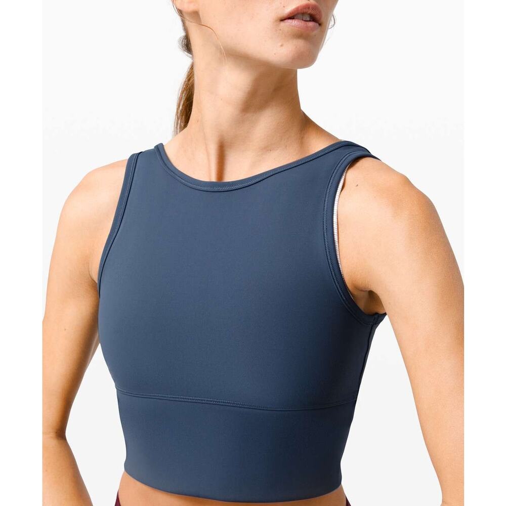 Lululemon Power Pivot Crop Train Tank Top Iron Blue Reversible Gym Run Womens 2? - Picture 1 of 4
